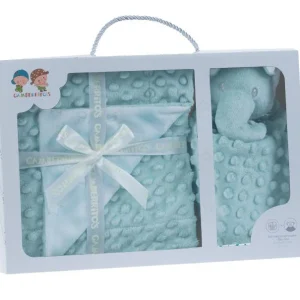 conjunto mantita doudou elefante verde agua